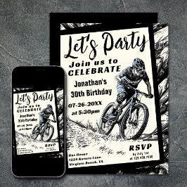 Invitación Mountain Bike Estilo Sketch Moderno Cumpleaños