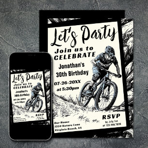 Invitación Mountain Bike Estilo Sketch Moderno Cumpleaños