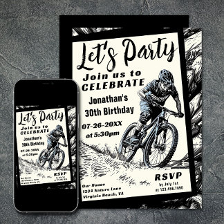 Invitación Mountain Bike Estilo Sketch Moderno Cumpleaños