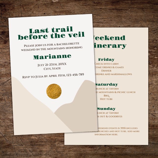 Invitación Mountain Camping Bachelorette Weekend (mountain camping bachelorette last trail before the veil bachelorette weekend invitation)