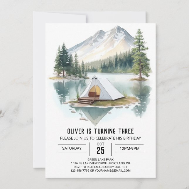 Invitación Mountain Campout Adventure Birday (Anverso)