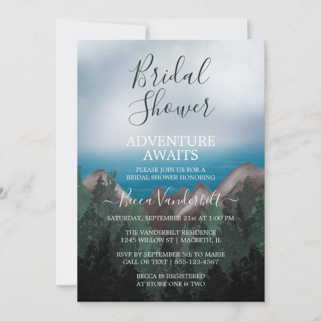 Invitación Mountain Conoce Ocean Adventure Bridal Shower (Anverso)