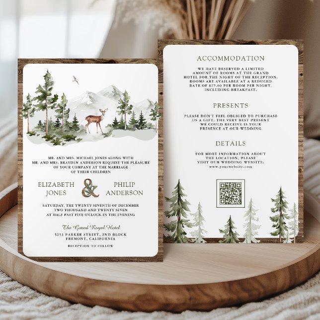 Invitación Mountain Forest Deer QR Code All in One Wedding (Subido por el creador)