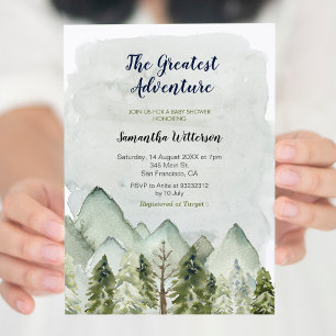 Invitación Mountain Forest Greatest Adventure Baby Shower