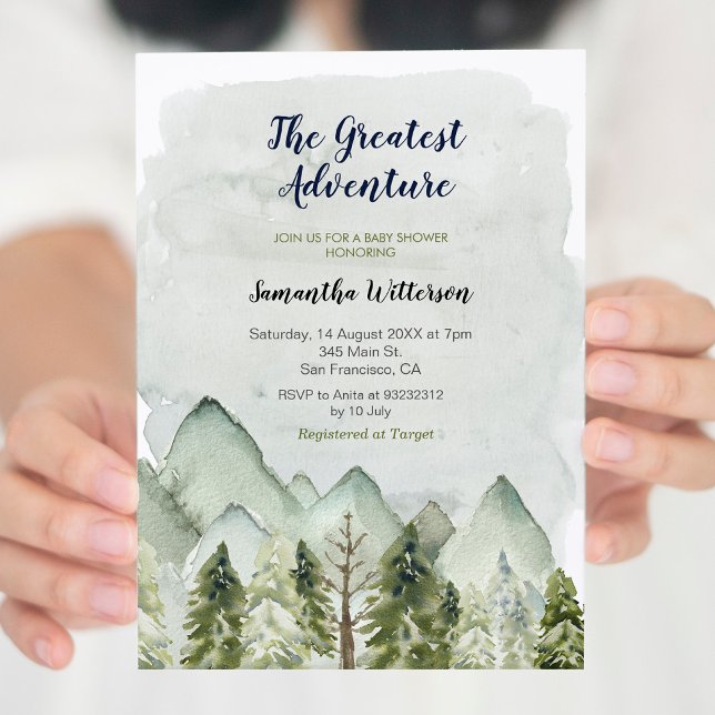 Invitación Mountain Forest Greatest Adventure Baby Shower (Subido por el creador)