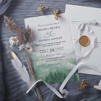 Invitación Mountain Forest Rustic Tree Budget QR Code Wedding