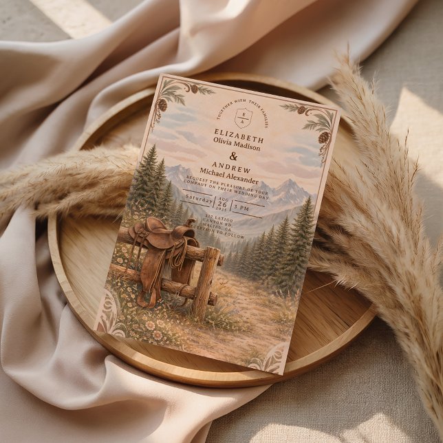 Invitación Mountain Forest Western Saddle Wedding (Subido por el creador)