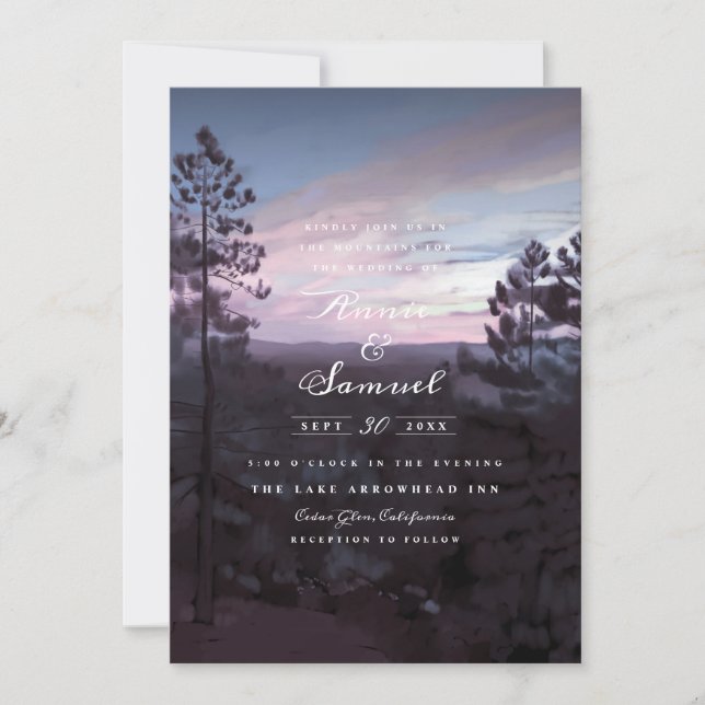 Invitación Mountain Getaway Purple Boda (Anverso)