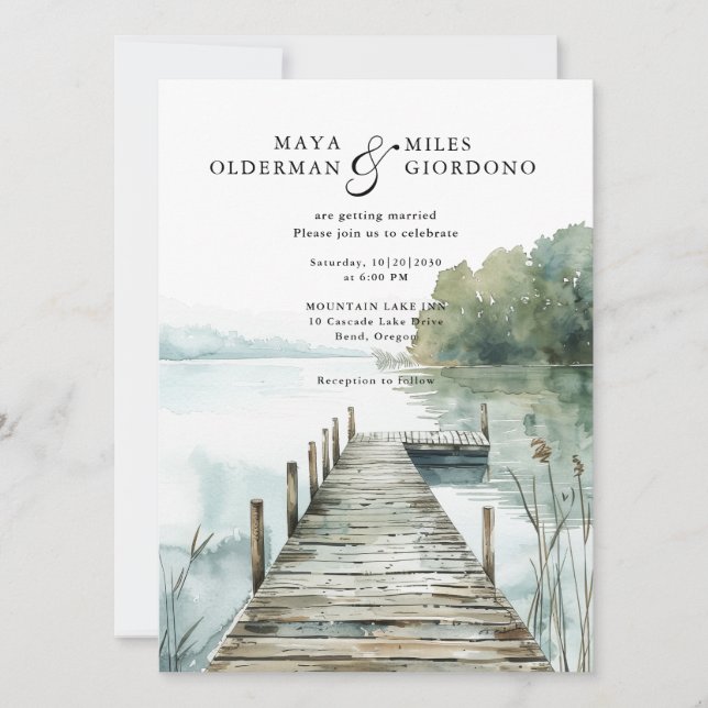 Invitación Mountain Lake Forest Watercolor Wedding (Anverso)