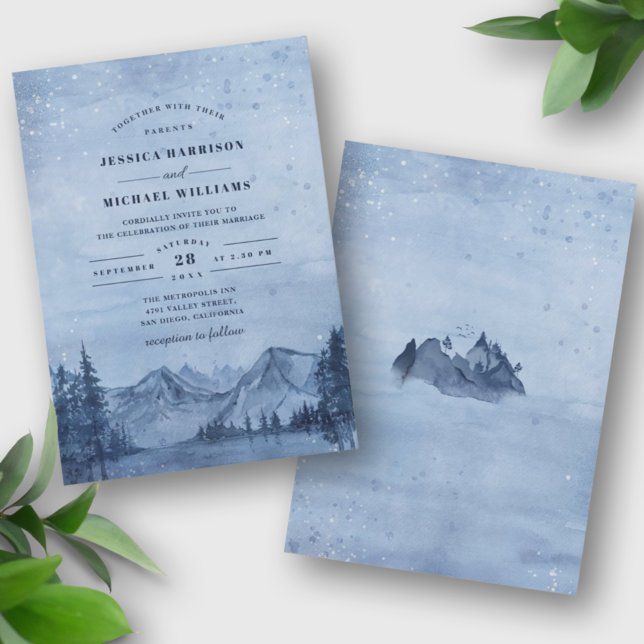 Invitación Mountain Lake Pine Trees Light Blue Winter Wedding (Subido por el creador)