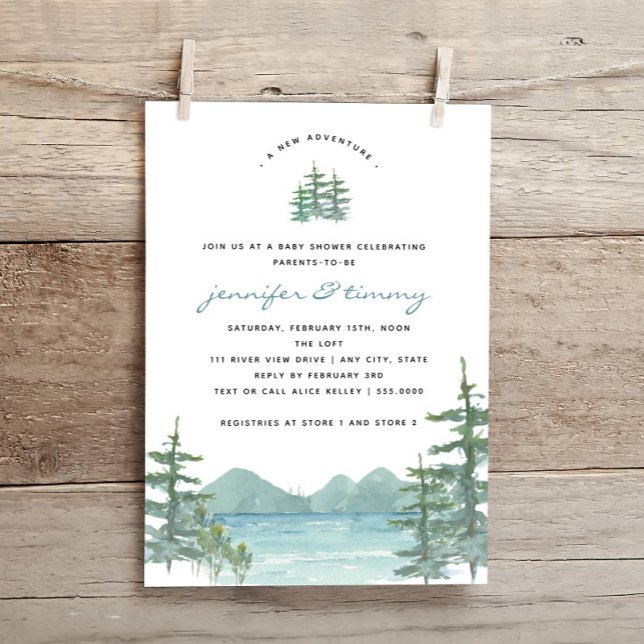 Invitación Mountain Lake Theme Watercolor Baby Shower (Subido por el creador)