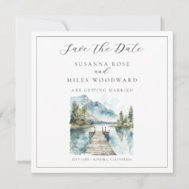 Invitación Mountain Lake Watercolor Forest Trees Save the Dat