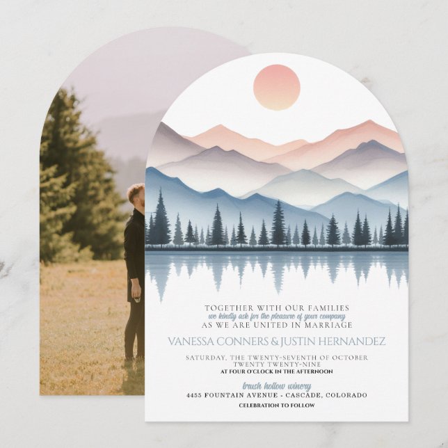 Invitación Mountain Lake Wedding (Anverso / Reverso)