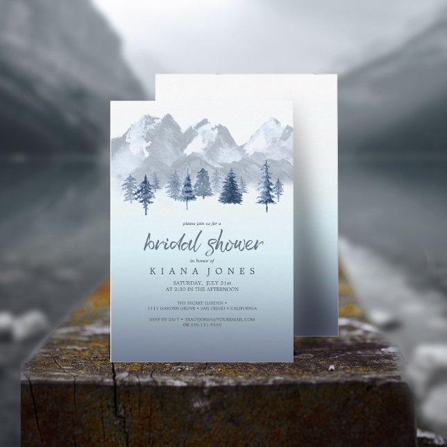 Invitación Mountain Landscape Bridal Shower Blue ID787 (Front/Back In Situ)
