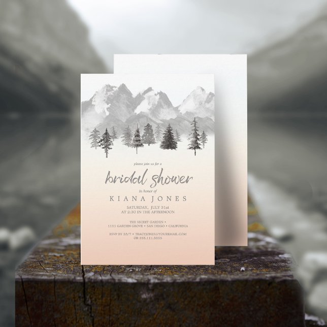 Invitación Mountain Landscape Bridal Shower Rubor ID787 (Front/Back In Situ)