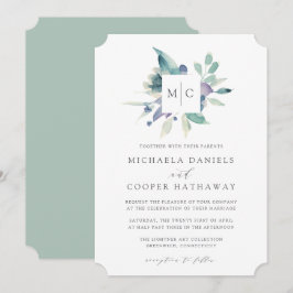 Invitación Mountain Meadow | Monograma acuarela Boda