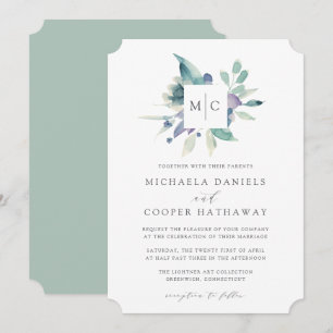 Invitación Mountain Meadow   Monograma acuarela Boda