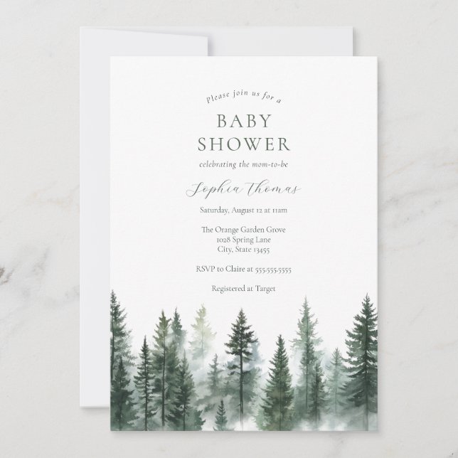 Invitación Mountain Pine Trees Baby Shower (Anverso)
