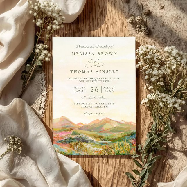 Invitación Mountain Rustic Country Elegant QR Code Wedding (Subido por el creador)