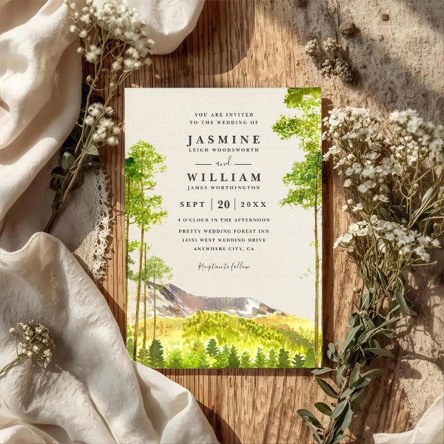 Invitación Mountain Trees Forest Rustic QR Code Wedding (Subido por el creador)