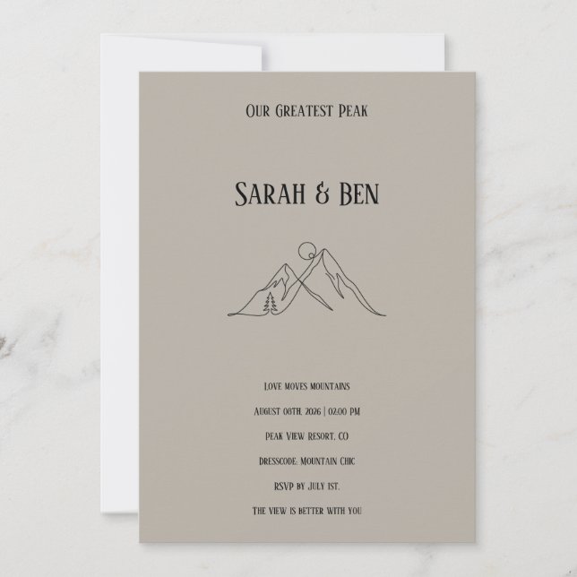 Invitación Mountain Wedding Invitation Line Art Adventure (Anverso)