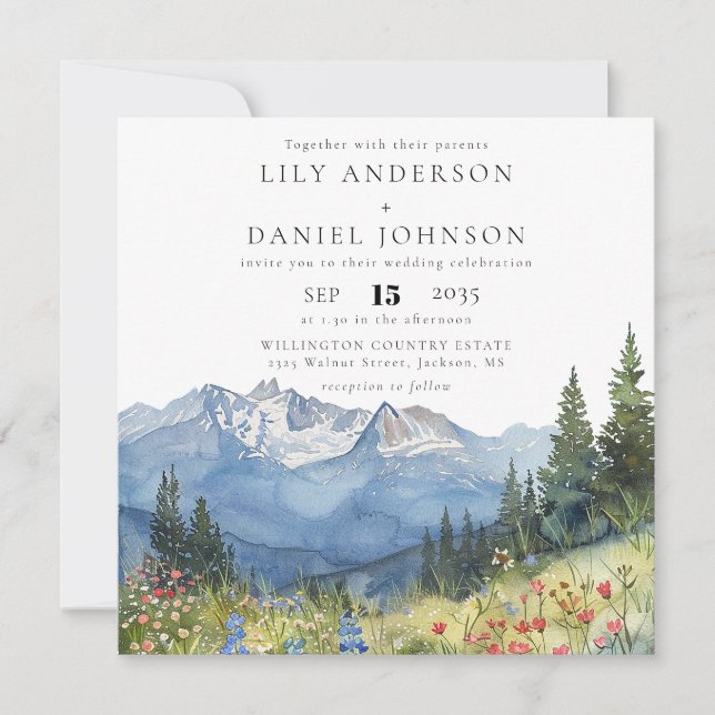 Invitación Mountain Wildflower All In One QR Code Wedding (Anverso)