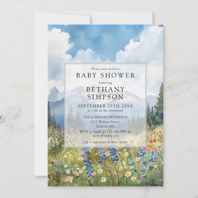 Invitación Mountain Wildflower QR Code All In One Baby Shower (Anverso)