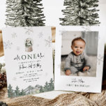 Invitación Mountain Winter Onederland 1er cumpleaños foto<br><div class="desc">Invitaciones a Fiestas de primer cumpleaños de Mountain Winter Onederland</div>