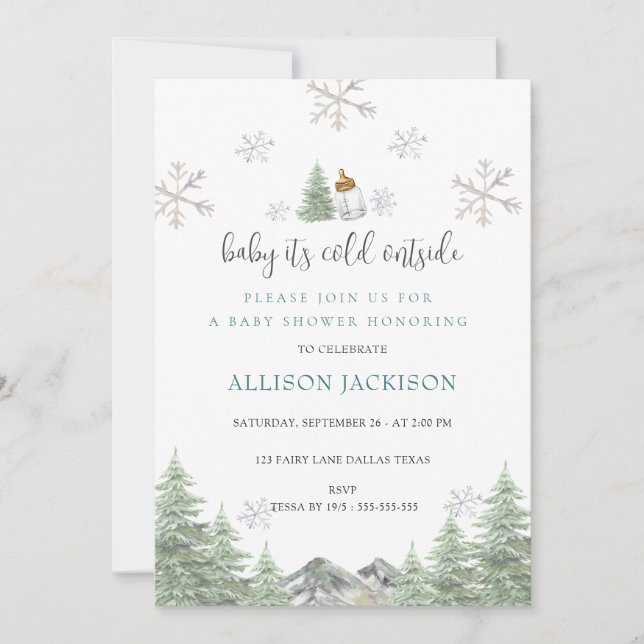 Invitación Mountain Winter Snowflakes Baby Shower (Anverso)