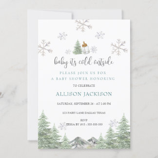 Invitación Mountain Winter Snowflakes Baby Shower