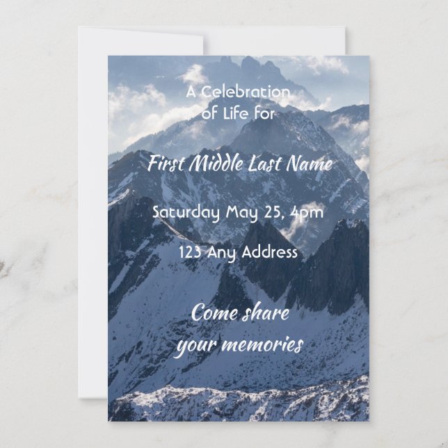 Invitación Mountains Alpine Celebration of Life Service (Reverso)