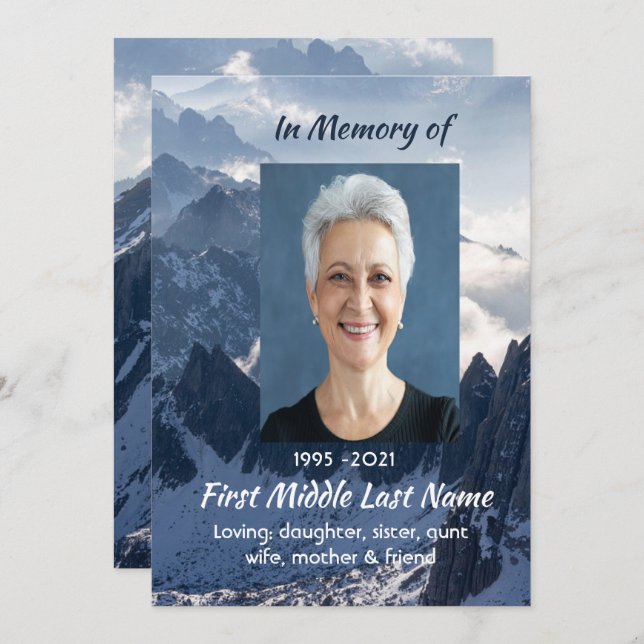 Invitación Mountains Alpine Memorial Keepsake (Anverso / Reverso)