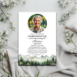 Invitación Mountains and Trees Celebration Of Life Funeral
