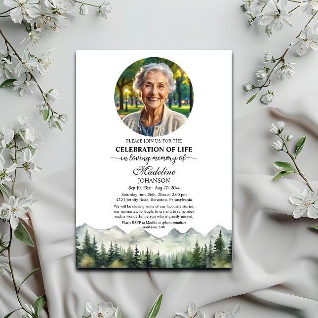 Invitación Mountains and Trees Celebration Of Life Funeral (Subido por el creador)