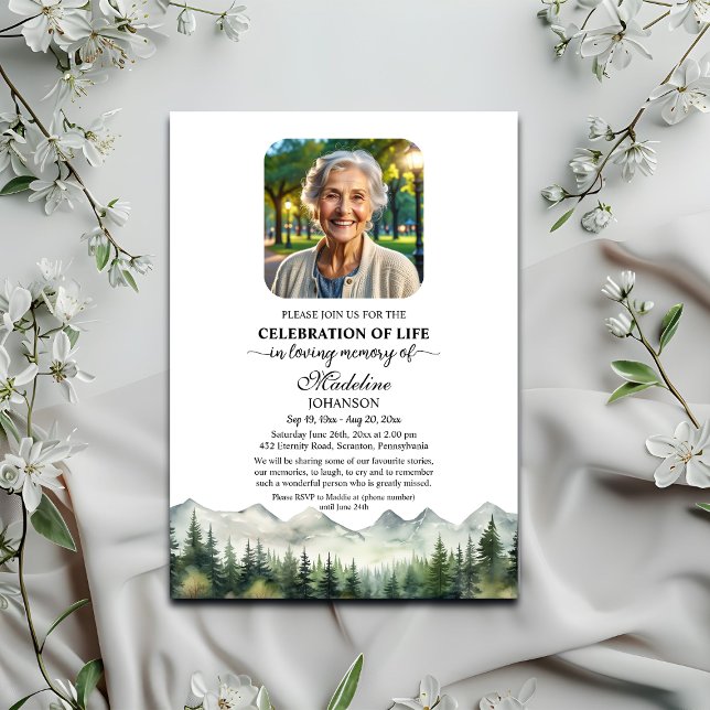 Invitación Mountains and Trees Celebration Of Life Funeral (Subido por el creador)