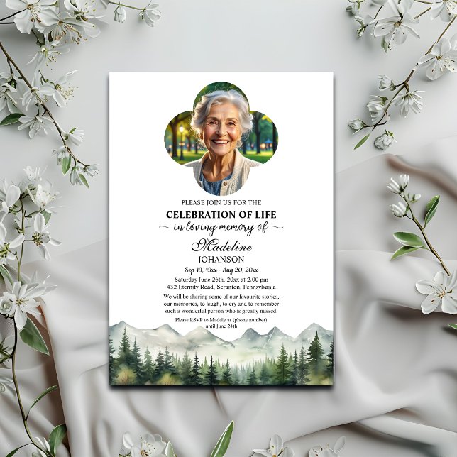 Invitación Mountains and Trees Celebration Of Life Funeral (Subido por el creador)