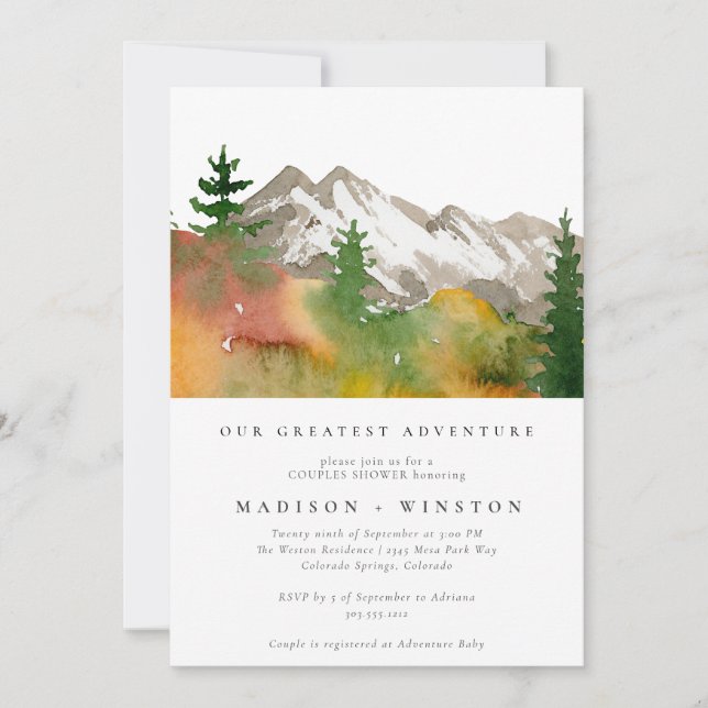 Invitación Mountains Forest Greatest Adventure Baby Shower (Anverso)