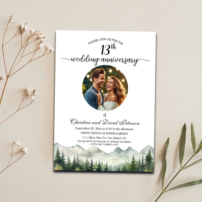 Invitación Mountains Pines 13th Wedding Anniversary Photo (Subido por el creador)