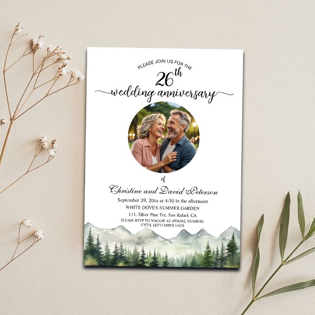 Invitación Mountains Pines 26th Wedding Anniversary Photo (Subido por el creador)
