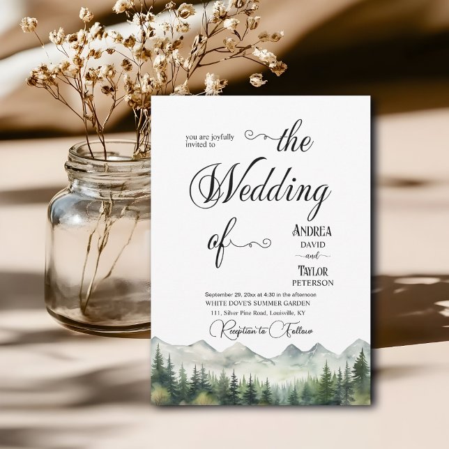 Invitación Mountains Pines Elegant Calligraphy Wedding (Subido por el creador)