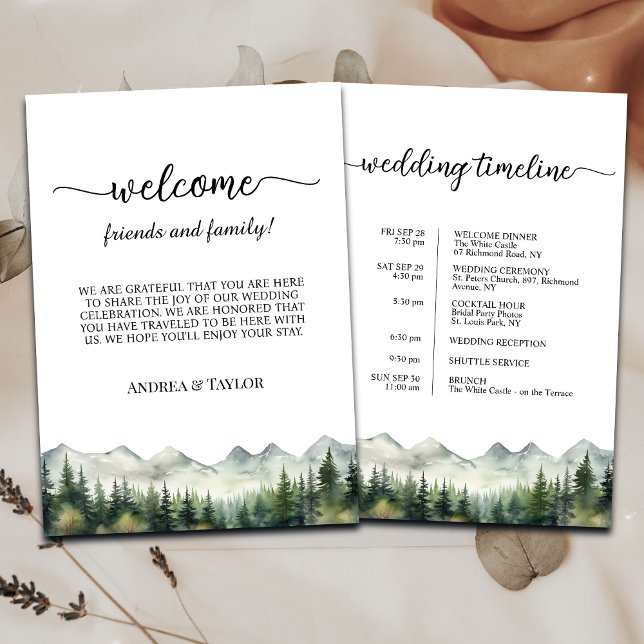 Invitación Mountains Pines Wedding Bag Letter & Timeline Card (Subido por el creador)