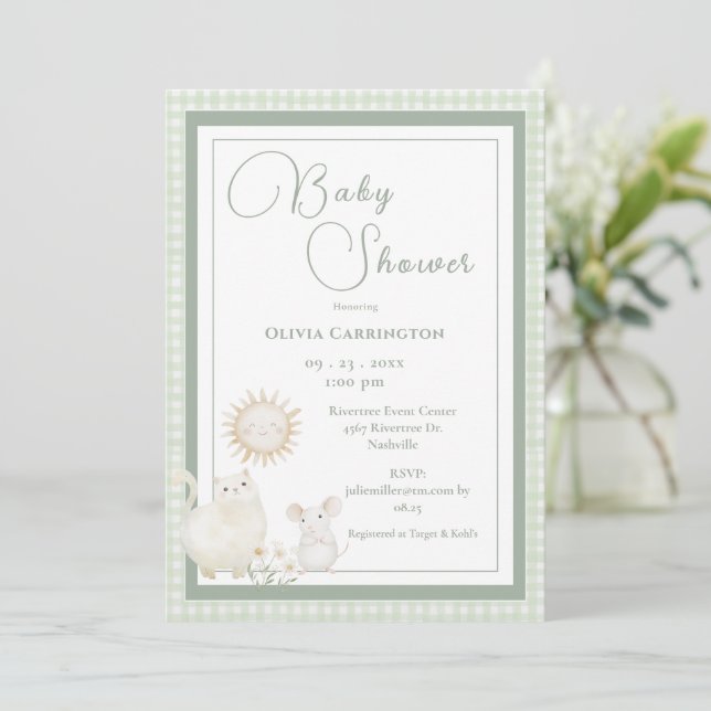 Invitación Mouse Gingham Vintage Baby Shower (Anverso de pie)