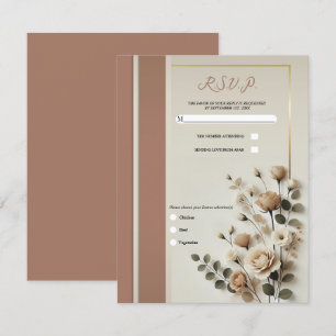 Invitación Mousse de Mocha y Floral Neutro Hueso Blanco RSVP