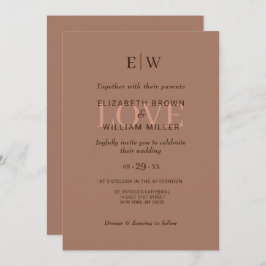 Invitación Mousse elegante mocha simple con Boda monograma