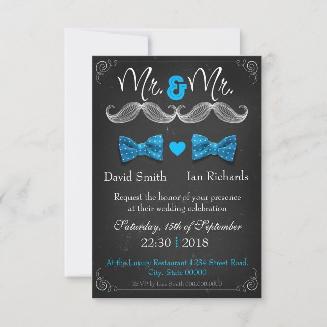 Invitación Moustache and bow for Mr and Mr (Anverso)