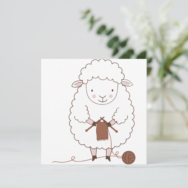 Invitación Mouton Mignon qui Tricote de la Laine Marron (Anverso de pie)