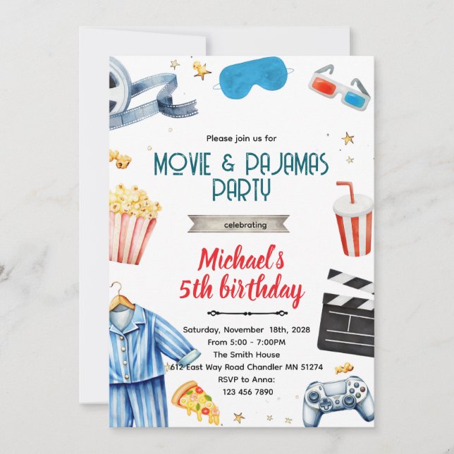 Invitación Movie and Pajamas boy theme invitation (Anverso)