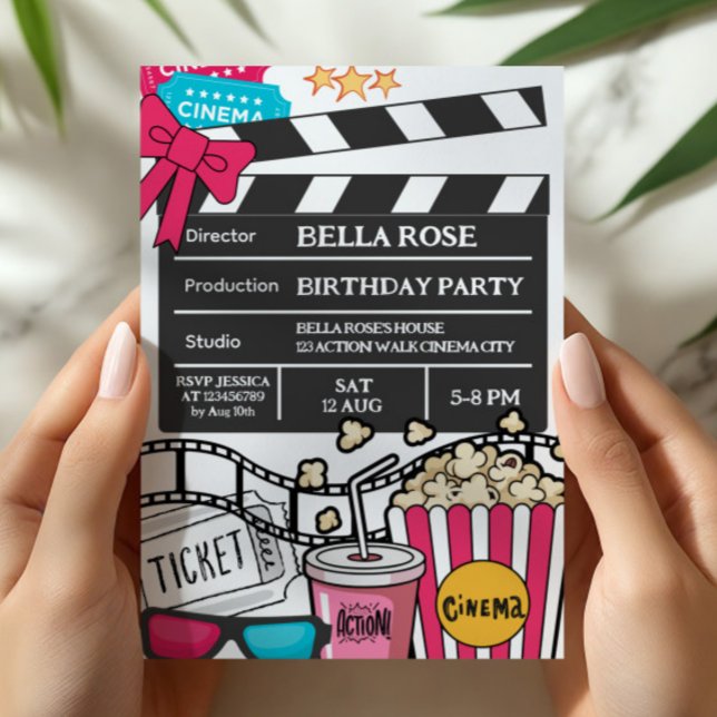 Invitación Movie Night Birthday Party For Girls (Subido por el creador)