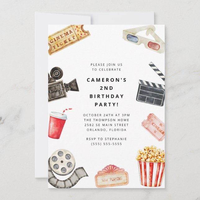 Invitación Movie Night Kids Birthday Party Invitation (Anverso)