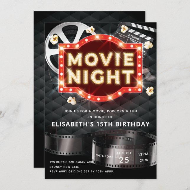 Invitación Movie Night Luxury (Anverso / Reverso)